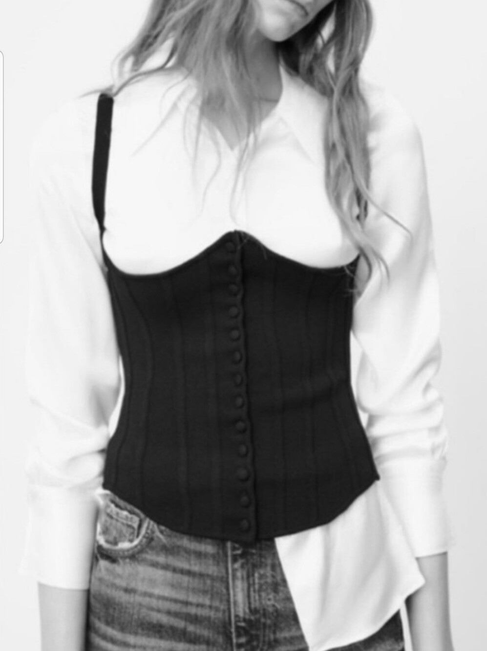 NWOT Zara Black Knit Sweater Corset Bustier Top Goth L